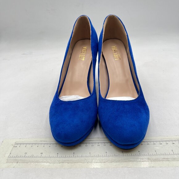 miss left Royal Blue Low Platform Chunky High Heel Slip On Round Toe Pump - Picture 3 of 8